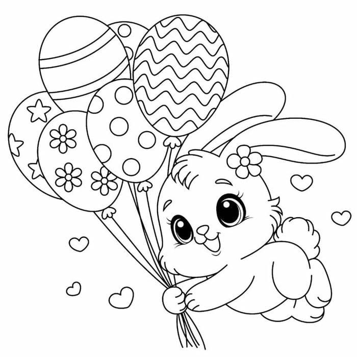 199+ Hình tranh tô màu con thỏ chibi cute dễ thương cho bé 6 Ảnh tranh tô màu thỏ con cùng bóng bay đơn giản