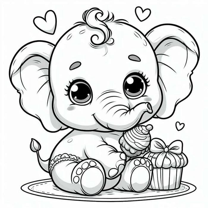 Tải miễn phí 100+ hình ảnh tranh tô màu con voi đẹp dễ thương 3 Ảnh tranh tô màu voi con cùng bánh cupcake