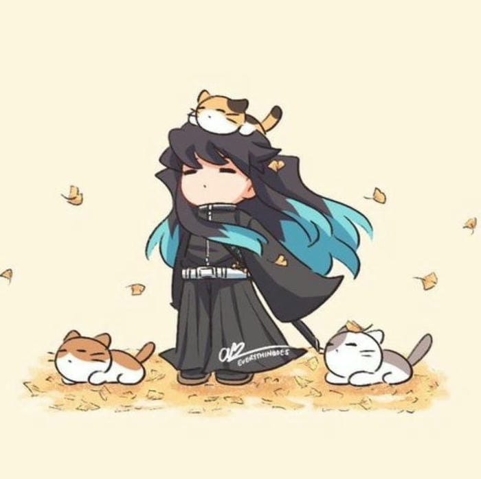 Muichirou Chibi: Khi Lạnh Lùng Cũng Có Thể Khiến Tim Tan Chảy 11 Chibi Muichirou cùng mèo con đáng yêu