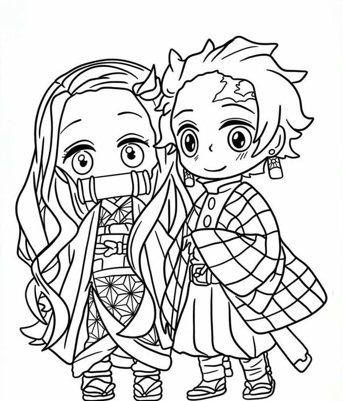 BST 199+ tranh tô màu Tanjiro Thanh Gươm Diệt Quỷ chibi ngầu 4 Chibi Tanjiro và Nezuko tranh tô màu siêu đáng yêu
