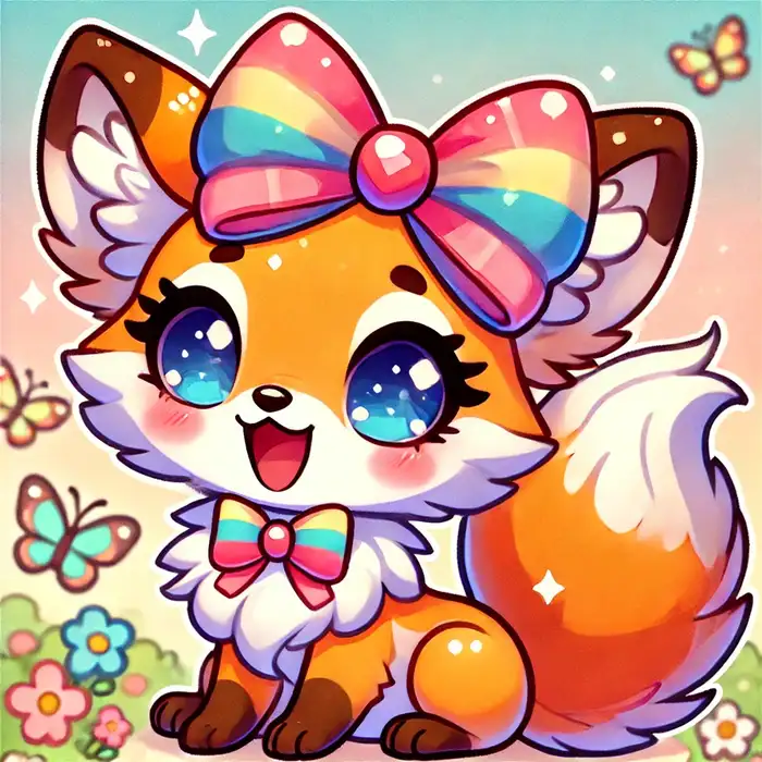 Chibi cáo nhỏ đeo nơ siêu đáng yêu