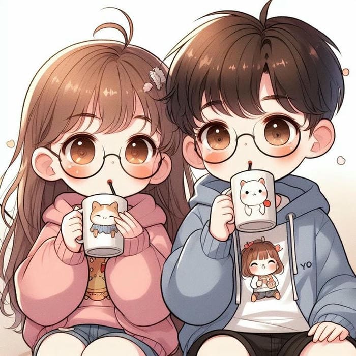 Chibi cặp đôi đeo kính siêu dễ thương