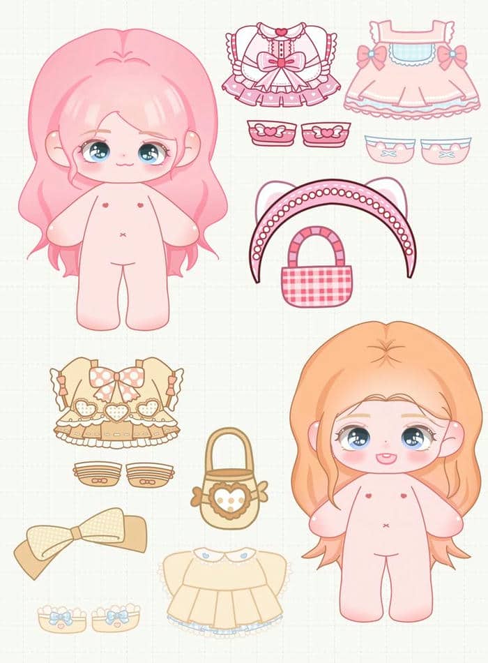 Cute kawaii anime paper doll chibi