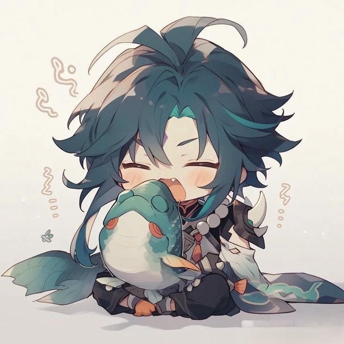 Hình ảnh Xiao chibi tươi cười siêu dễ thương
