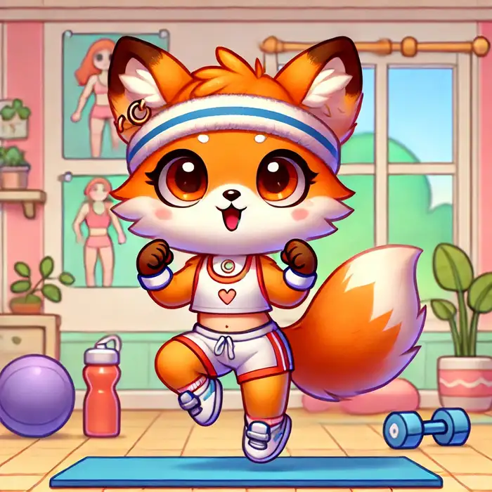 Hình ảnh cáo nhó chibi tập thể dục