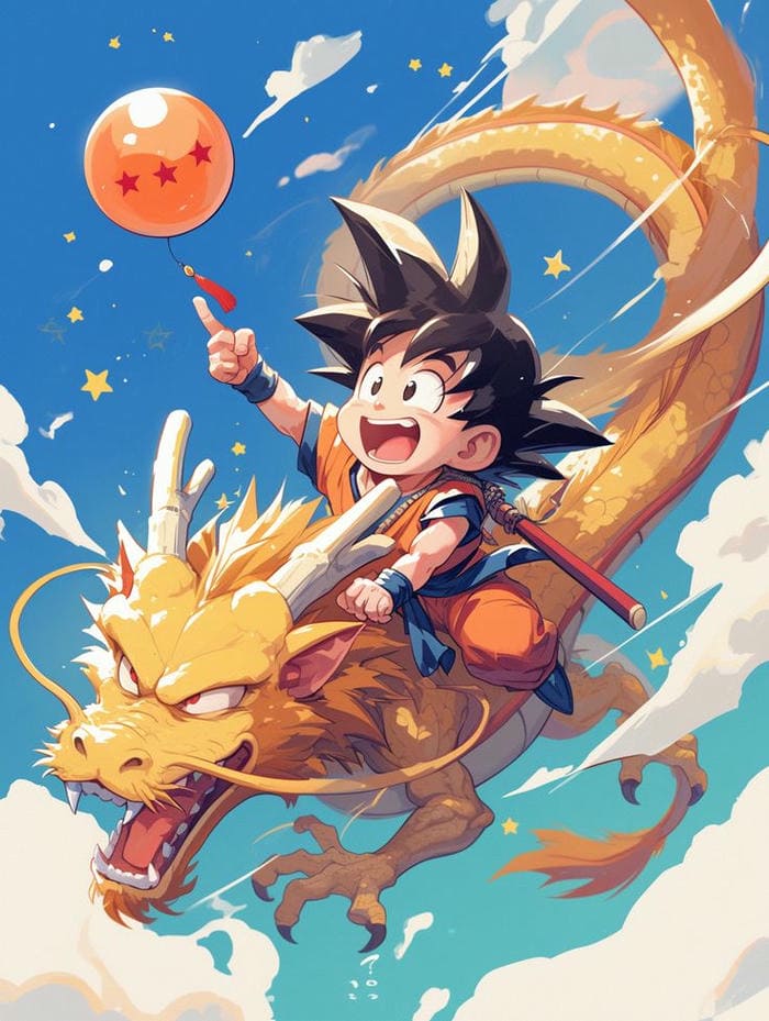 Hình ảnh chibi Goku cưỡi rồng