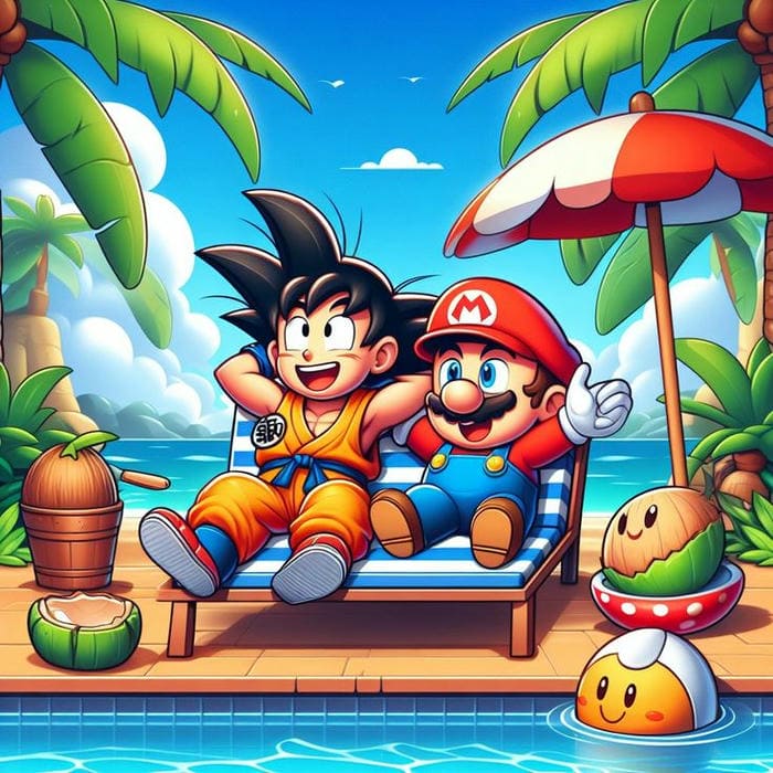 Hình ảnh chibi Goku và Mario