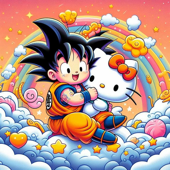 Hình ảnh chibi Goku và mèo Kitty siêu cute