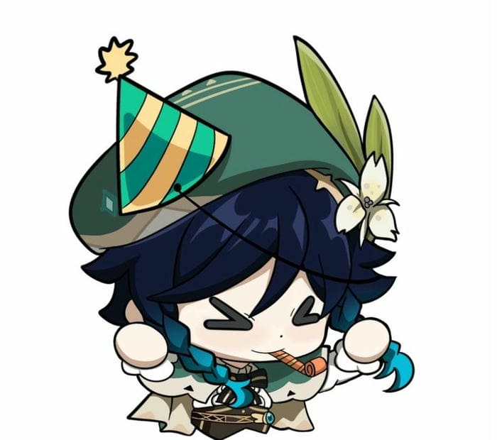 Hình ảnh chibi Venti đội mũ sinh nhật siêu dễ thương
