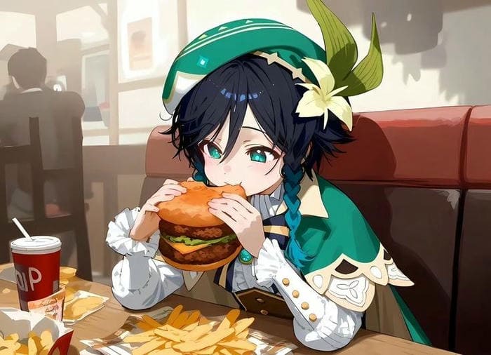 Hình ảnh chibi Venti ham ăn siêu đáng yêu