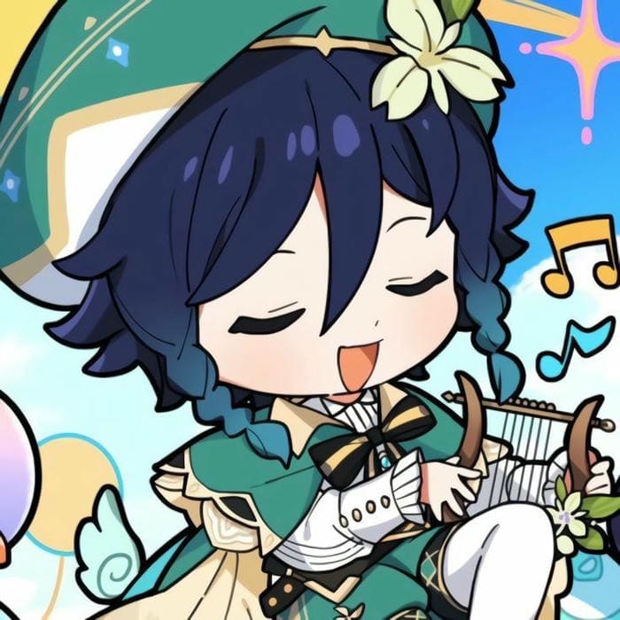 Hình ảnh chibi Venti ngồi đánh đàn