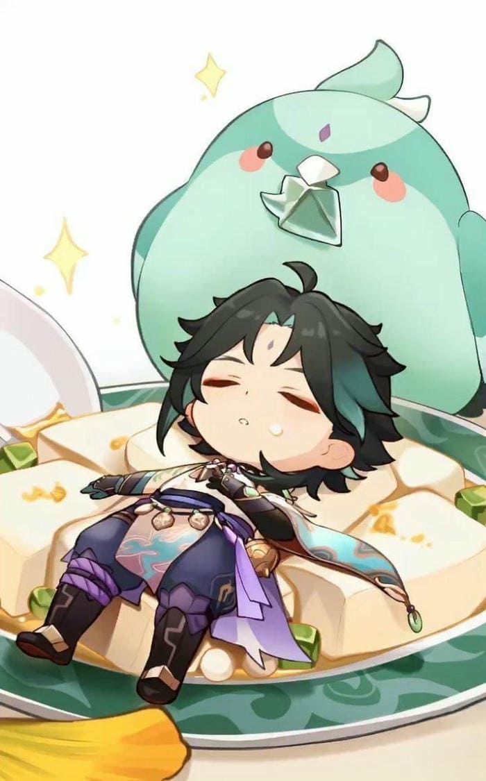 Hình ảnh chibi Xiao nằm ngủ siêu đáng yêu
