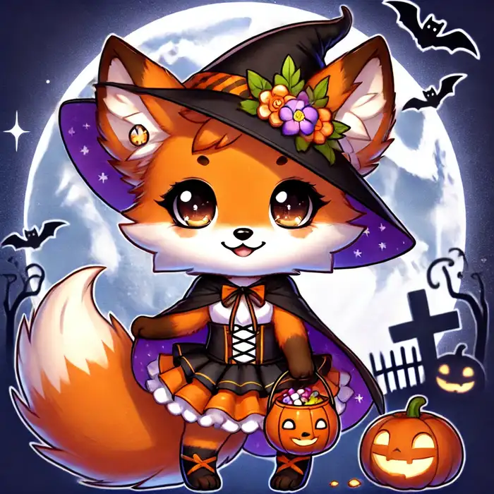 Hình ảnh chibi cáo nhỏ hóa trang halloween