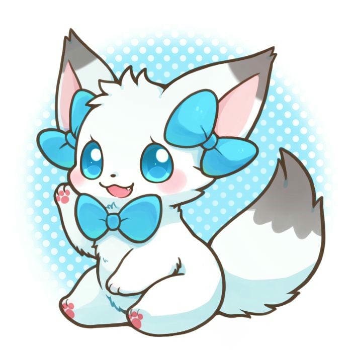 Hình ảnh chibi cáo tuyết đeo nơ siêu đnág yêu