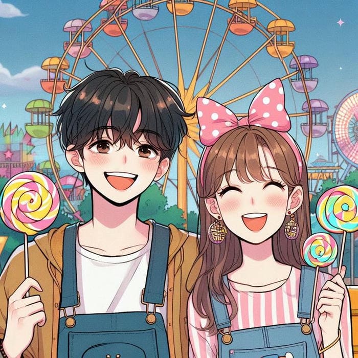 Hình ảnh chibi cặp đội cầm kẹo siêu dễ thương