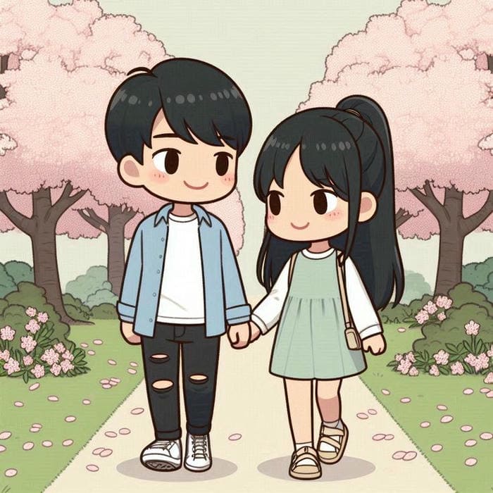 Hình ảnh chibi cặp đôi cùng nhau đi dạo
