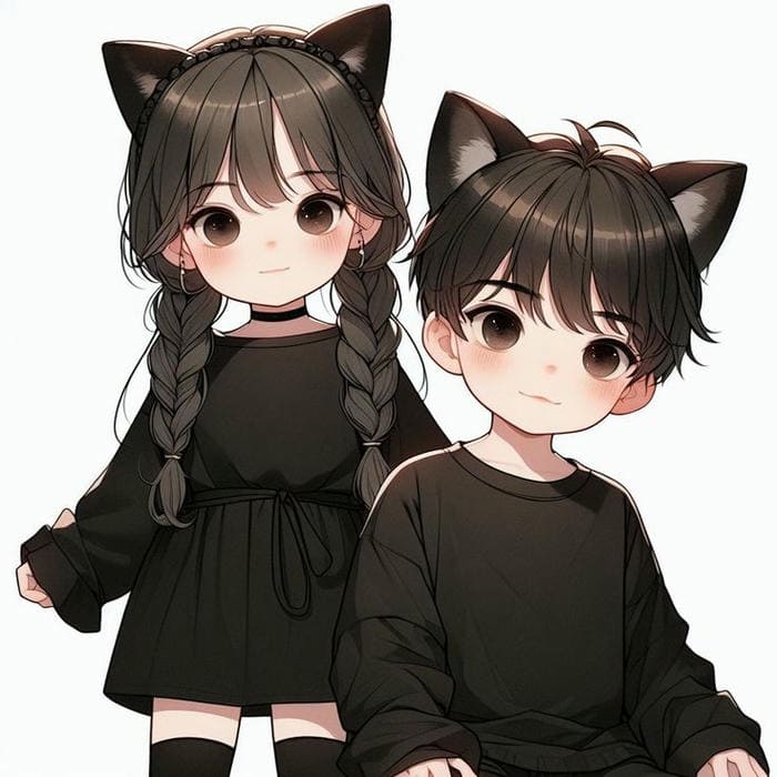 Hình ảnh chibi cặp đôi đeo tai mèo siêu dễ thương