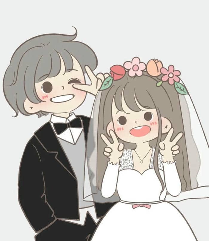 Hình ảnh chibi cô dâu chú rể siêu đáng yêu