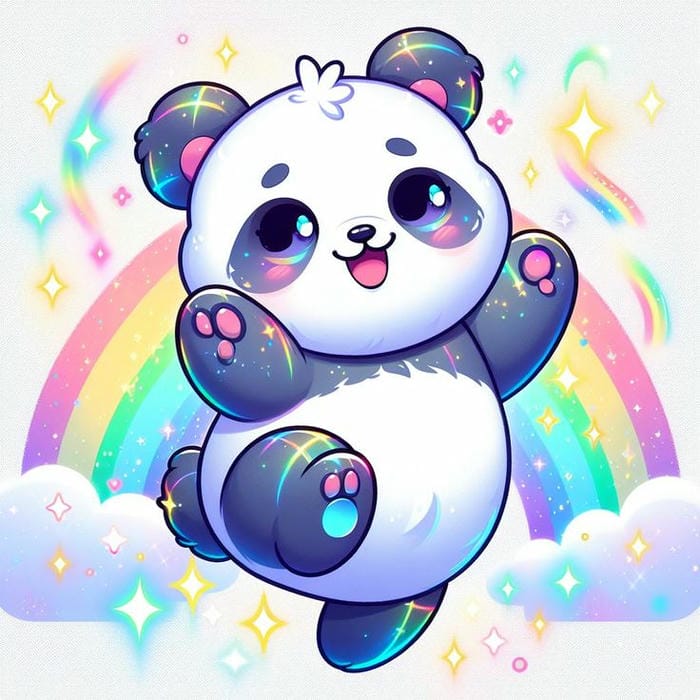 Hình ảnh chibi gấu trúc cùng hình vẽ cầu vòng