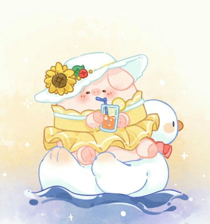 Tổng hợp 89+ hình nền heo chibi hồng cute siêu dễ thương 28 Hình ảnh heo hồng chibi ngồi trên phao bơi