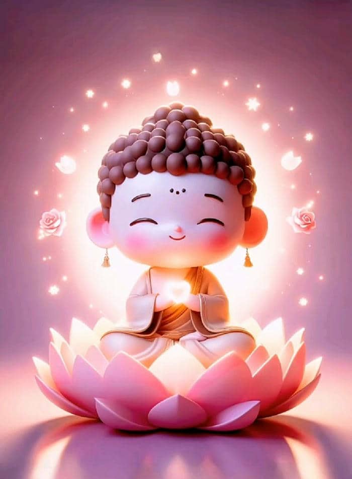 Phật chibi: Kết hợp giữa dễ thương và an yên trong từng đường nét 26 Hình ảnh phật chibi ngồi trên hoa sen