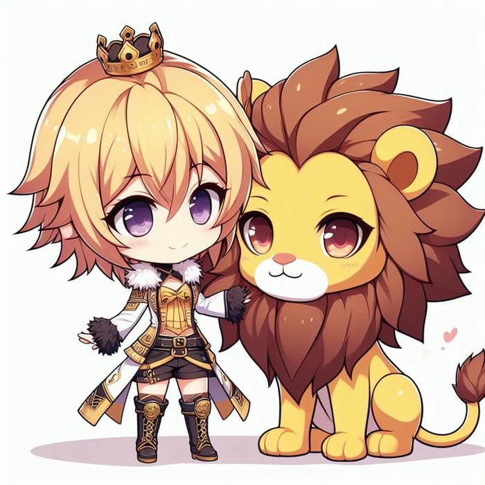 Hình ảnh sư tử con chibi cùng anime nữ siêu dễ thương