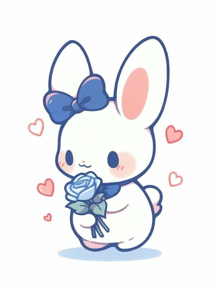 Tổng hợp 299 ảnh thỏ chibi cute, tải miễn phí cho điện thoại 28 Hình ảnh thỏ trắng chibi ôm hoa dễ thương