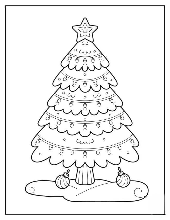 Hình ảnh tranh tô màu cây thông noel đơn giản