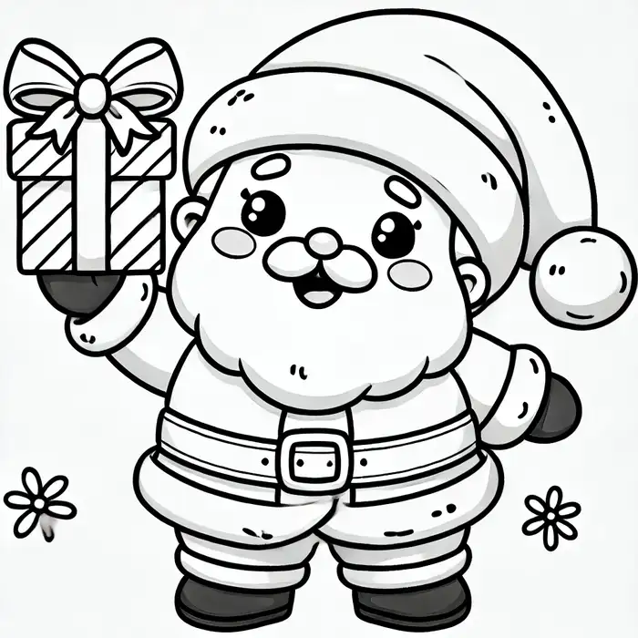 Hình ảnh tranh tô màu chibi ông già noel cầm hộp quà