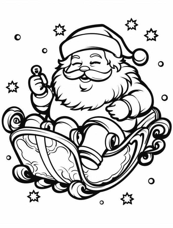 Hình ảnh tranh tô màu chibi ông già noel ngồi xe trượt tuyết