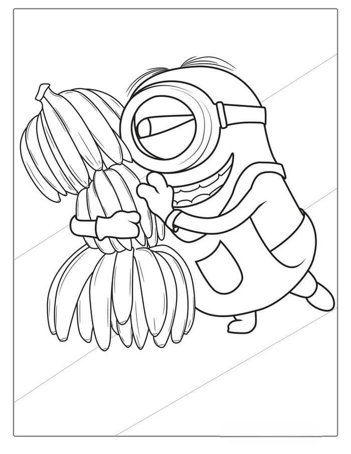 Hình ảnh tranh tô màu hình quả chuối và Minion
