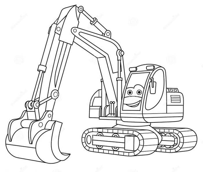 Hình ảnh tranh tô màu máy xúc đơn giản cho bé