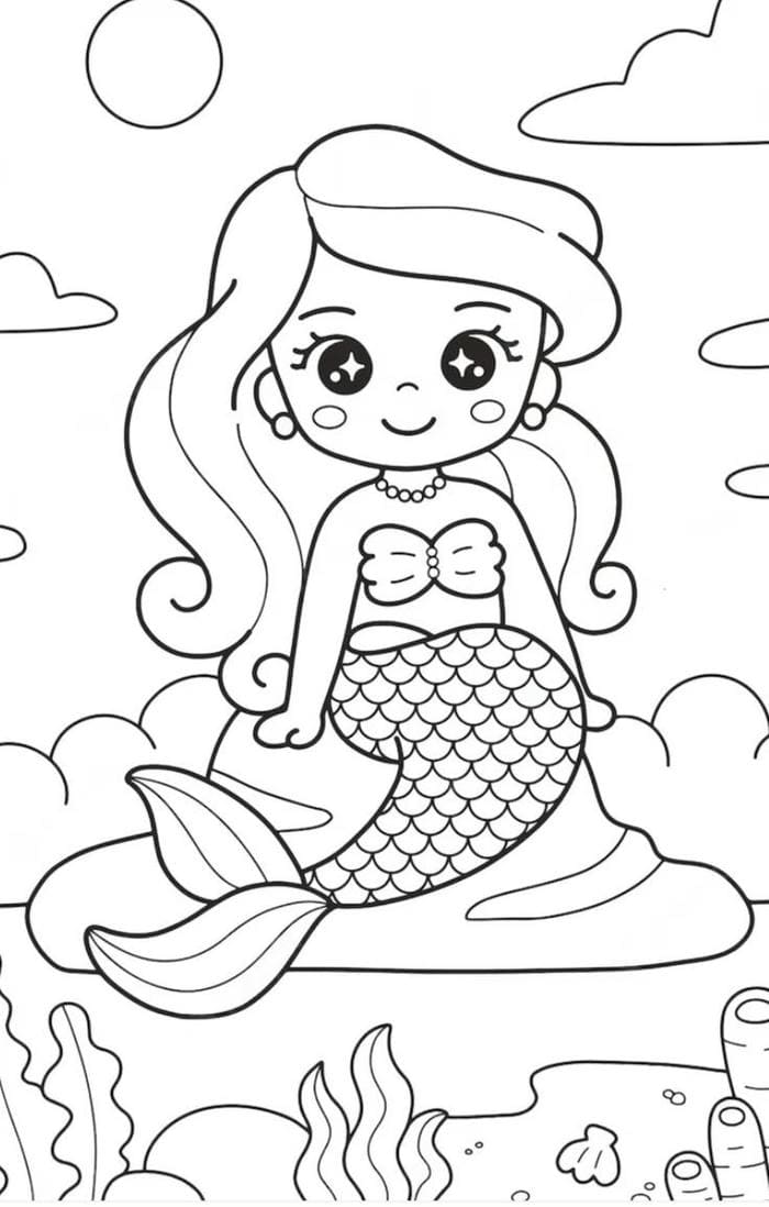 Top 99+ tranh tô màu nàng tiên cá chibi xinh đẹp cho bé gái 19 Hình ảnh tranh tô màu nàng tiên cá đơn giản