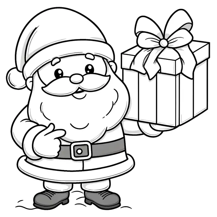 Hình ảnh tranh tô màu ông già noel cầm quà đơn giản cho bé