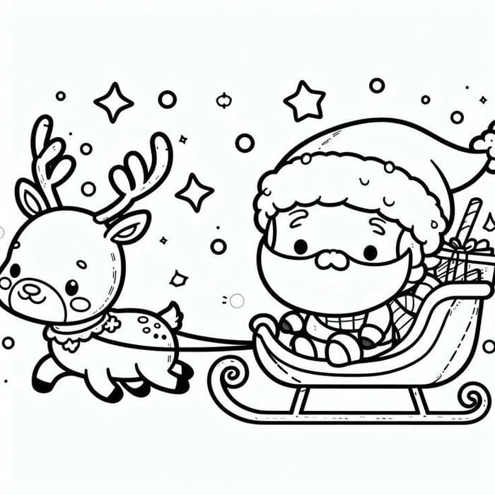 Hình ảnh tranh tô màu ông già noel chibi ngồi trên xe siêu đáng yêu