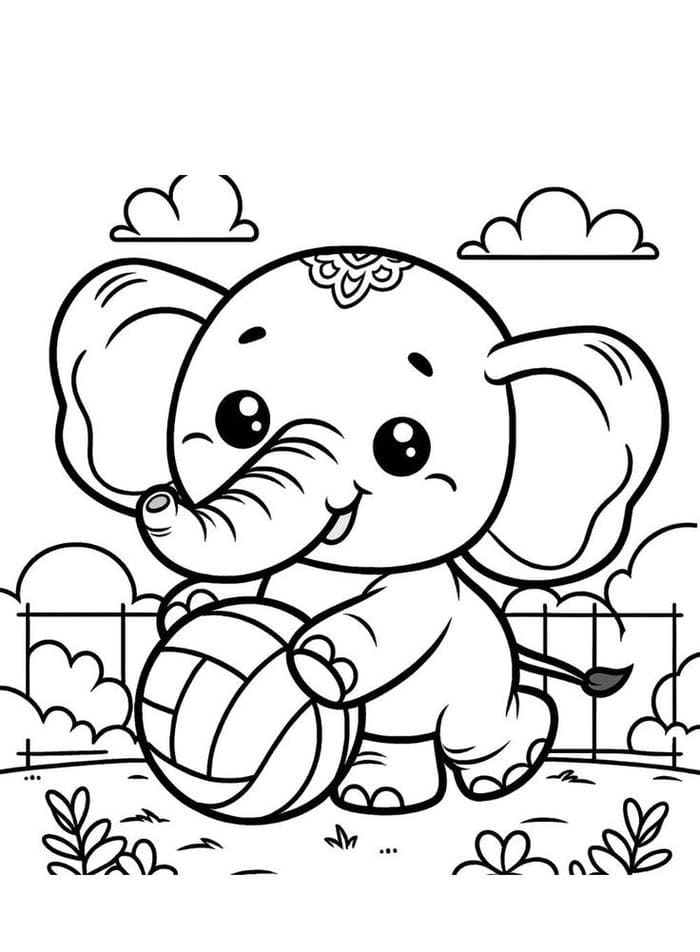Tải miễn phí 100+ hình ảnh tranh tô màu con voi đẹp dễ thương 13 Hình ảnh tranh tô màu voi con chơi bóng dễ thương