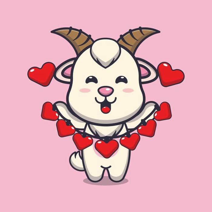 Hình chibi con dê cầm trái tim siêu đáng yêu