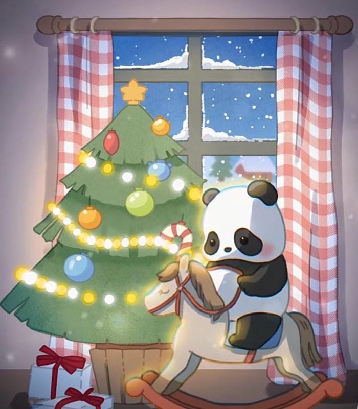 Hình chibi gấu trúc cùng cây thông noel