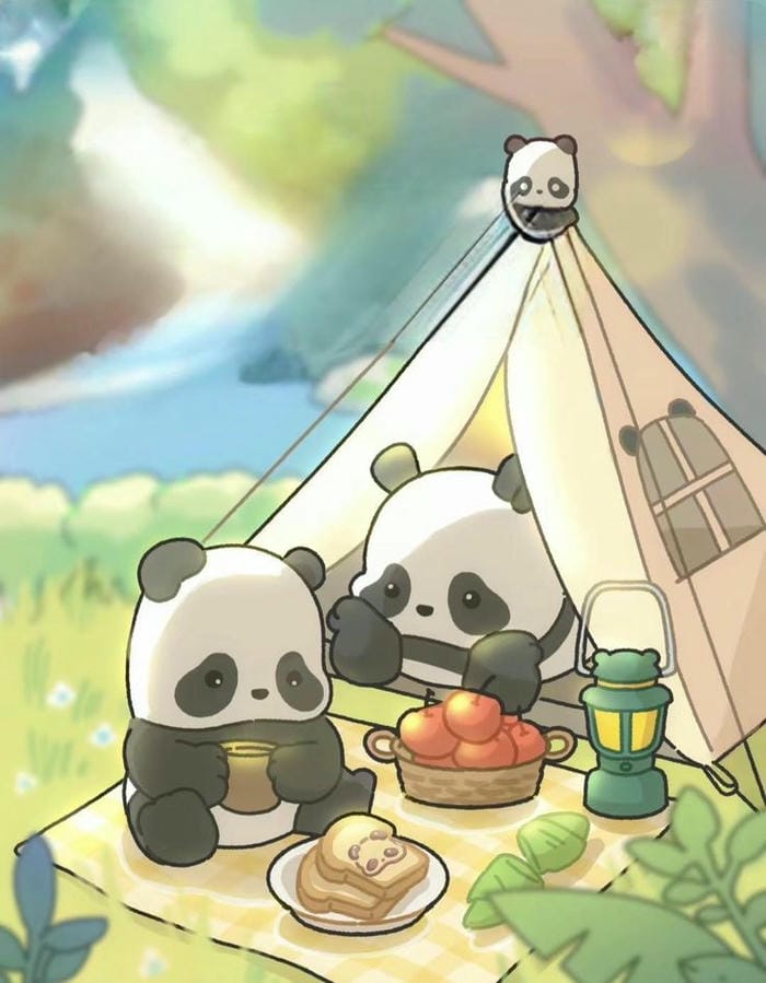 Nhìn Gấu Trúc Chibi Mà Tự Dưng Muốn... Ôm Một Cái! 28 Hình chibi gấu trúc đi picnic đơn giản siêu đáng yêu