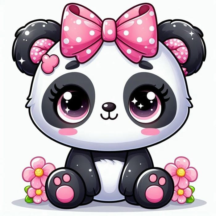 Hình chibi gấu trúc gắn nơ siêu dễ thương