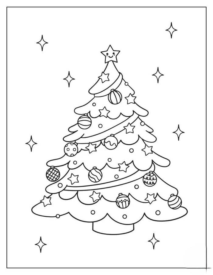 Hình tranh tô màu cây thông noel đơn giản