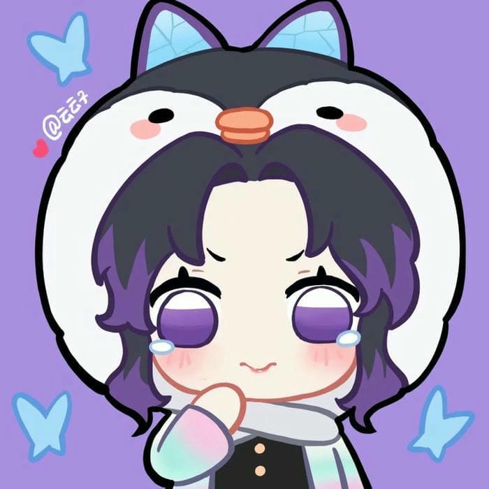 Hình vẽ chibi Shinobu đội mũ chim cánh cụt cute