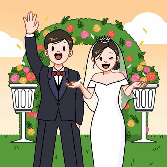 Hình vẽ cô dâu chú rể chibi đáng yêu