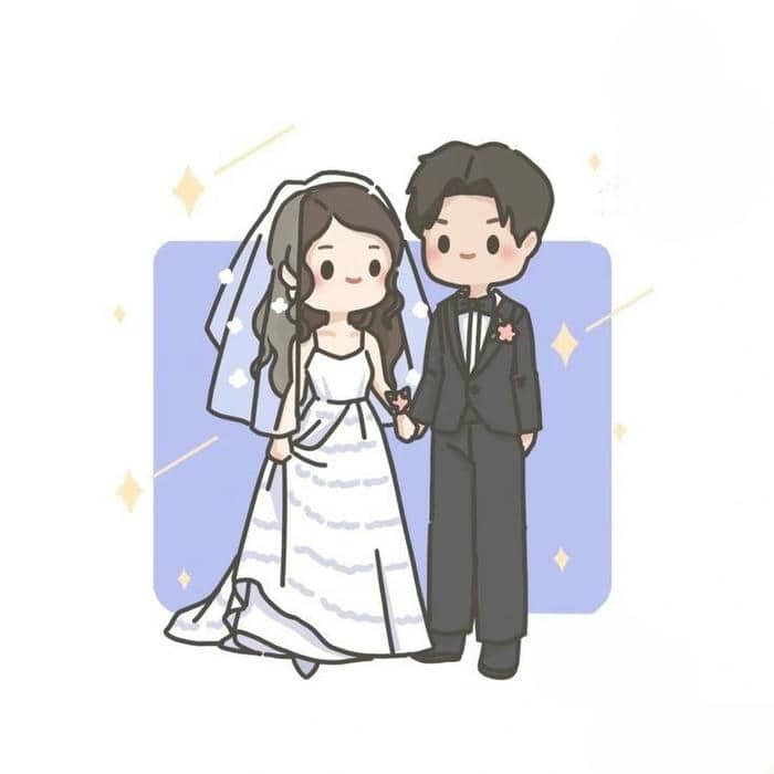 Hình vẽ cô dâu chú rể chibi