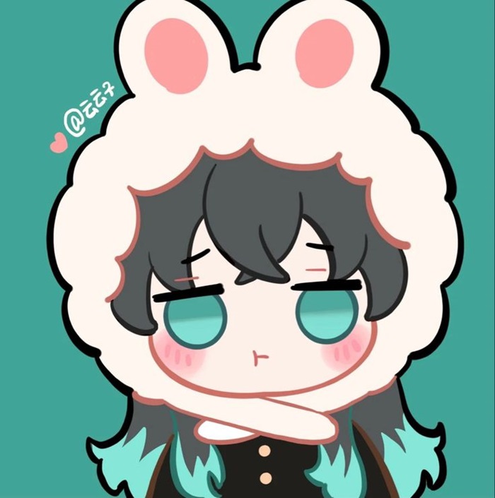 Muichiro chibi đội mũ thỏ trắng siêu đáng yêu