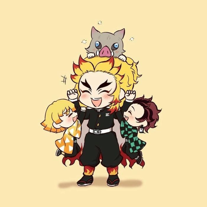 Tranh chibi Rengoku và những người bạn