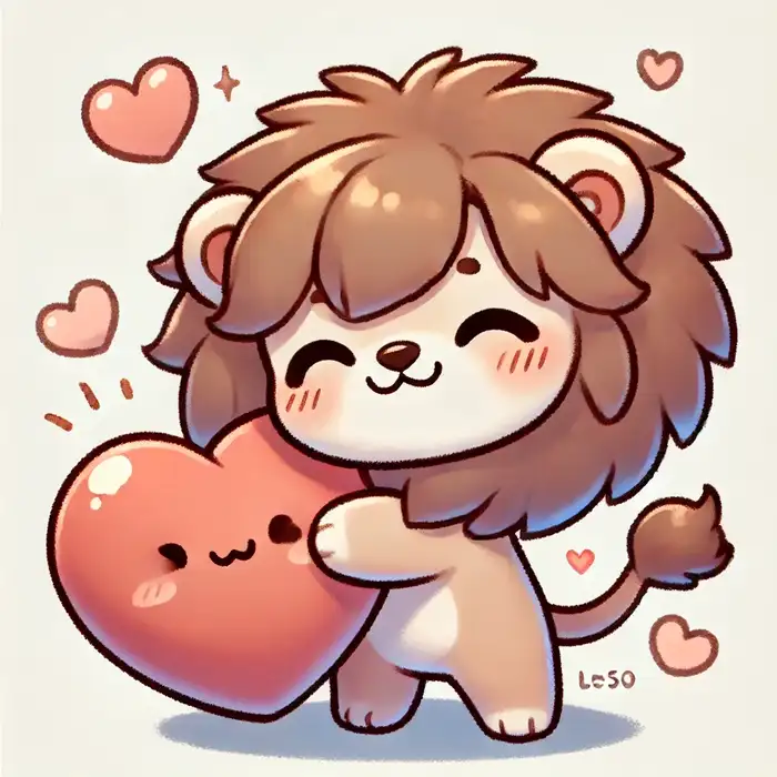 Tranh sư tử chibi ôm trái tim siêu cute