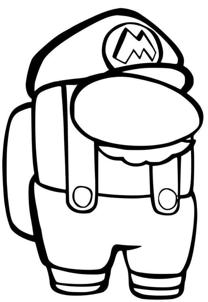 Tranh tô màu Among Us Mario