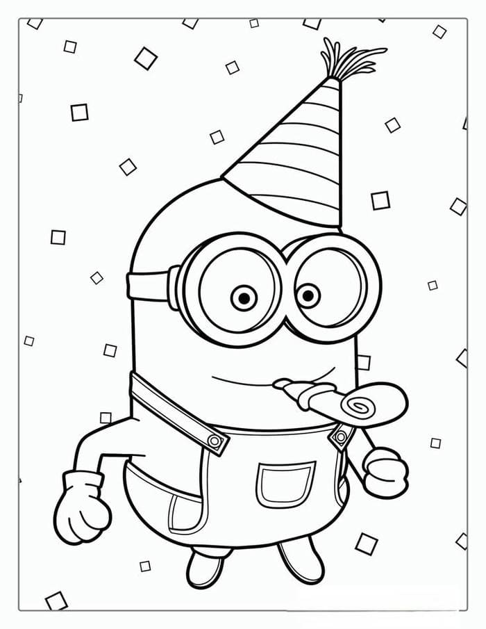 Tổng hợp bộ tranh tô màu Minion cute đáng yêu cho bé 29 Tranh tô màu Minion đội mũ sinh nhật siêu cute