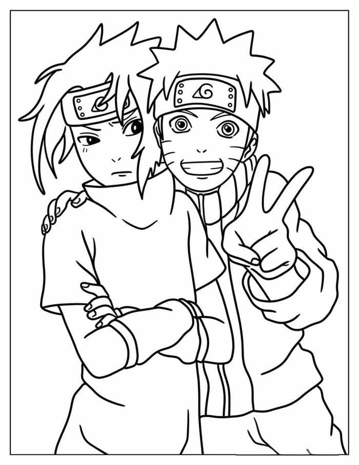 Tranh tô màu Naruto và Sasuke đơn giản